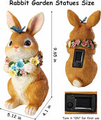 Solar Garden Statues Outdoor Bunny Decorations with Butterfly & Flowers Gifts for Mom, Grandma Spring Decor with 6 LED Night Accent Lights for Patio, Yard & Lawn, Mother Day Christmas Day Figurine