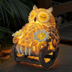 LIULO TOOL Light Up Owl on Chair Garden Sculpture, LED Solar Powered Owl Lying on The Chair, Cute Figurine Crafted Statue for Home Fireplace Outdoor Centerpiece Collection Decoration, 3x3x4 in