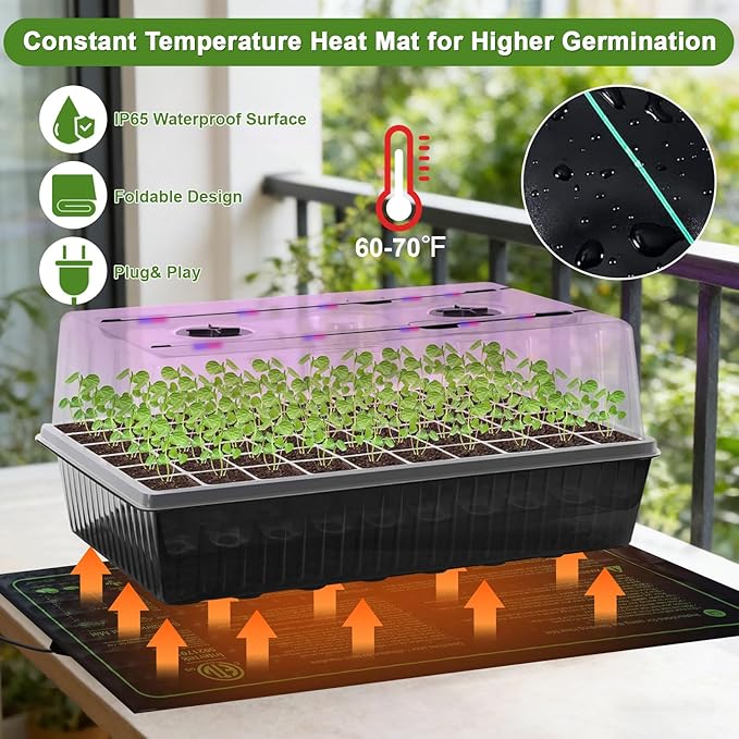 120-Cell Self-Watering Seed Starter Tray with Grow Light, Indoor Seed Starting Kit Trays with Heat Mat, Adjustable Brightness Plant Germination Trays Growing Kit with 4.13" Humidity Dome for Seed Grow