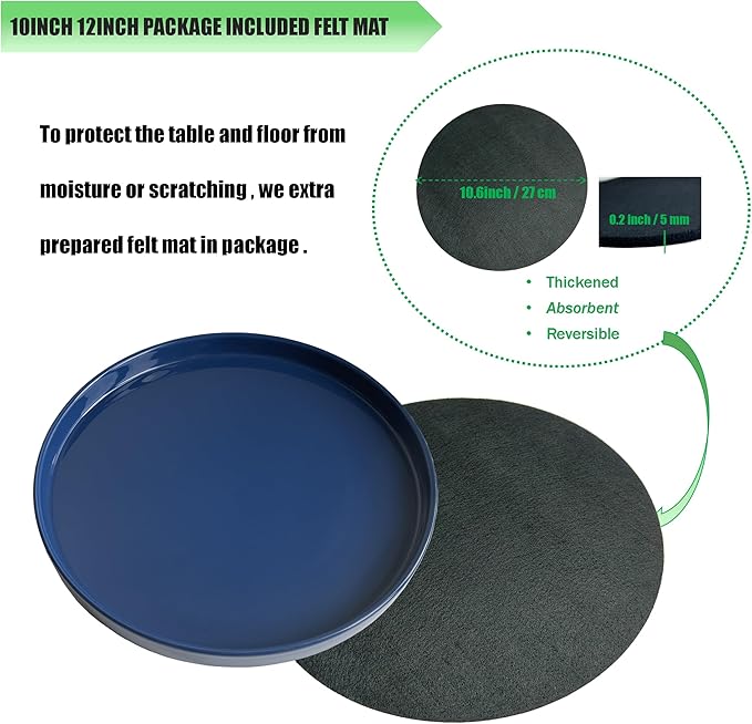 Yukfona Ceramic Plant Saucer Pot Tray 1 pcs 10 Inch, Planter Saucers 7 8 9 10 11 12 13 Inch for Indoors Outdoor, Durable Sturdy Flower Drainage drip Water Tray for Glazed Pots Base (10.7 Inch-Blue)