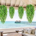 Waipfaru 8Pcs Fake Ferns Fake Hanging Plants Artificial Ferns for Outdoors，UV Resistant Plastic Fake Plants for Indoor Wall Porch Wedding Party Holiday Decor