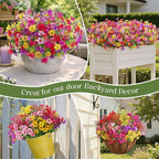SHareconn 24 Bundles Artificial Flowers for Outdoors Decoration, Faux Plants Fake Silk Colorful Daisy Eucalyptus Lavender, UV Resistant for Outside Home Porch Patio Indoor Spring Decor, Mix 5 Colors