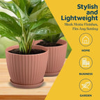 Pink 6-Inch Plant Pots with Drainage & Saucers 3 Pack, Indoor & Outdoor Planters for Houseplants, Herbs, and Flowers, Durable & Weatherproof Material, Stackable, Lightweight, Minimalist Design