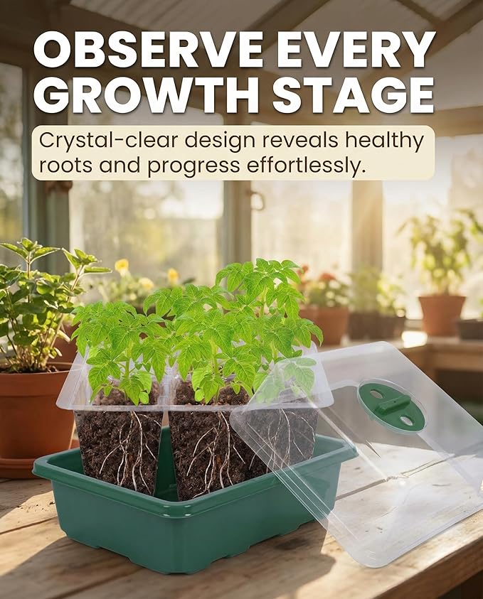 10 Packs Seed Starter Tray Seed Starter Kit with Humidity Dome (120 Cells Total Tray) Seed Starting Trays Plant Starter Kit and Base Mini Greenhouse Germination Kit for Seeds Growing Starting