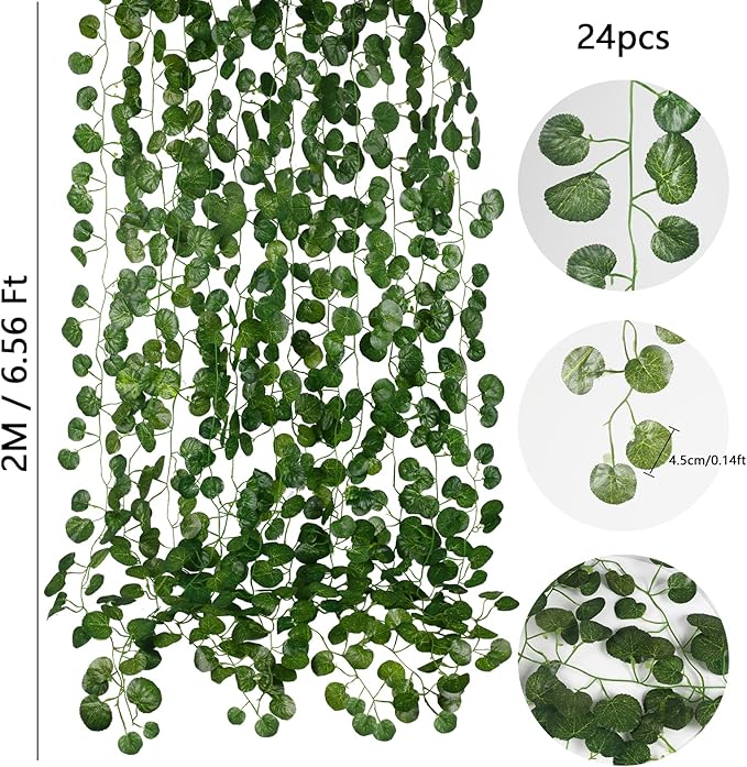 36 Pack 248 Ft Fake Vines Hanging Greenery Artificial Plants Faux Silk Green Leaves Garlands Living Room Wall Decor for Bedroom Office Garden Outdoor Wedding Jungle Party Decoration