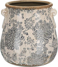 Ceramic Scroll Planter 6.5 Inch Chinoiserie Floral Vase with Drainage Holes Vintage Flower Vase Flower Pot Rustic Ceramic Pots for Indoor Plants Garden Home Bookshelf Decor(Gray)