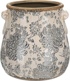 Ceramic Scroll Planter 6.5 Inch Chinoiserie Floral Vase with Drainage Holes Vintage Flower Vase Flower Pot Rustic Ceramic Pots for Indoor Plants Garden Home Bookshelf Decor(Gray)