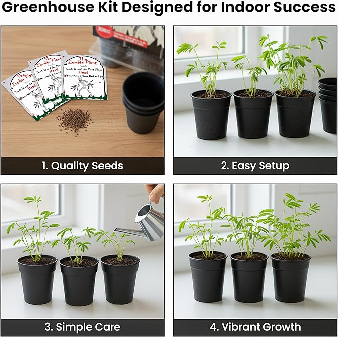 Zombie Plant Greenhouse Grow Kit – Touch It and Watch It Play Dead – Fun Indoor Plant that Revives in Minutes – Unique Gift for Dad, Men and Grandparents