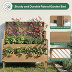 PetsCosset Raised Garden Bed with Trellis, 2-Tier Elevated Planter Box with Legs & Top Shelf, Liner, Metal Corners, Wooden Garden Beds for for Climbing Plants, Flower, Vegetables, Herbs