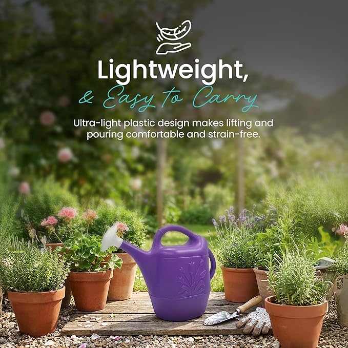 Union Products 63071 2 Gallon Plastic Indoor/Outdoor Watering Can w/ Tulip Design for Garden, Potted Plants, & Patio Pots, Purple