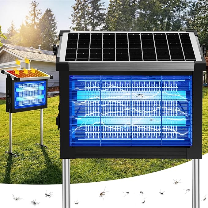 Solar Bug Zapper Outdoor, 4500V Solar Mosquito Zapper for Outdoor & Indoor, 1/2 Acre Coverage Cordless Rechargeable Electric Fly Zapper, IPX5 Waterproof Mosquito Traps for Backyard, Patio, Camping