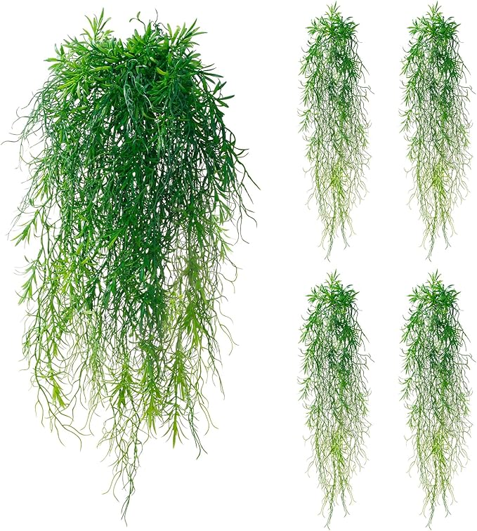 dallisten 4Pcs Fake Hanging Fern Plants for Outdoors, UV Resistant Artificial Ferns Greenery Vines Faux Trailing Plants for Indoor Wall Porch Wedding Boho Home Garden Decor(4PCS Green Ferns)