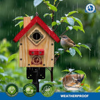SISTERBIRD Wren Bird House, Premium Wooden Bird Houses for Outside, Classic Cabin Design Birdhouses for Outdoors, Hanging Bird House, Red-Breasted Nuthatch Wren Chickadee