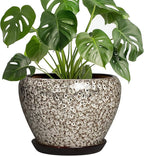 Ceramic Plant Pots - 8 Inch Planters for Indoor Outdoor Plants, Decorative Pots for Plants with Drainage Hole and Saucer, Modern Flower Pot, Room Decor, Plant Lover Gifts, White Leopard