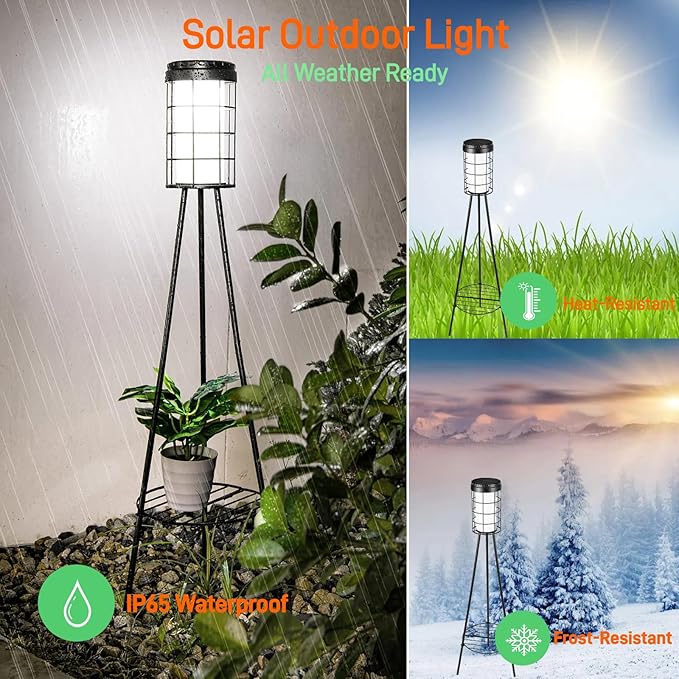 2 - Pack 38 inch Solar Floor Lamps Outdoor with Tripod Plant Stands, Waterproof Outdoor Solar Lights for Garden, Porch, Yard, Backyard, Patio