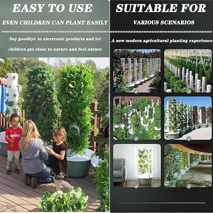 Hydroponic Tower Growing System, Vertical Garden, Suitable for Indoor and Greenhouse, Grow Herbs and Vegetables, Houseplant Farming with Water Circulation and Automatic Timer,5 Layer