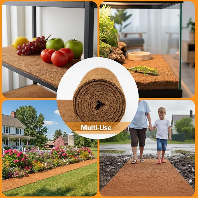 Coco Coir Mulch for Landscaping, 16x80 Inch Coconut Fiber Grass Seed Mat Roll, Coco Liners for Planters and Pet Pad, Plant Covers from Animal Dirt and Tree Protectors
