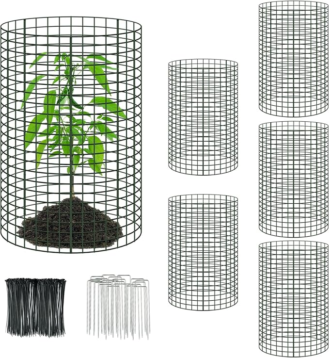 6 Packs 24"x 12" Large Wire Plant Protectors from Animals,Plant Cages for Outdoor Plants,Plant Covers from Animals with Ground Stakes and Nylon Ties Protect Plants,Shrubs,Vegetables from Animals-18PCS