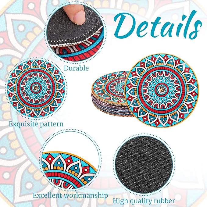 Nuanchu 6 Pieces Boho Plant Coasters 5.9 Inch Rubber Absorbent Non Slip Plant Pot Mats for Gardening Indoor Outdoor Round Bohemian Mandala Decorative Plants Saucers for Table Floor Protection Home