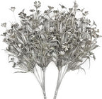 PASYOU Christmas Artificial Plants Decoration, Plastic Grass Faux Shrubs Simulation Flower Leaves Indoor Outdoor Home Garden Planter Filler Party Hotel Verandah Wedding DIY Decor - Silver 2 Pack
