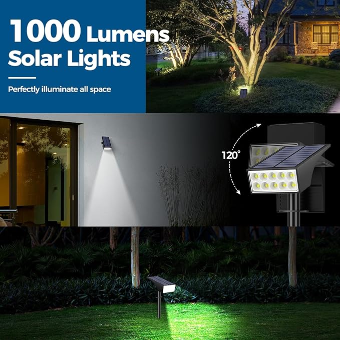 WENATY 12Pack Solar Spot Lights Outdoor, Solar Lights Outdoor Waterproof with 4 Light Mode 2-in-1 Landscape Spotlights Solar Powered Yard Garden Outside Flood Light for House Pathway Tree (Cool White)