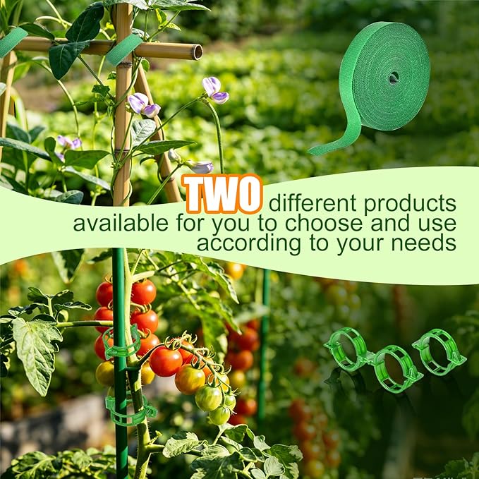 200Pcs Secured Plant Support Clips with Plant Ties 20mm 33ft - Tomato Clips Garden Tape Strap for Garden Netting Climbing Plants, Fixing Stem and Vine (Green)