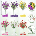 24 Bundles Artificial Flowers for Outdoors Fake Silk Flowers UV Resistant Faux Plants Eucalyptus for Spring Summer Decoration Planters Table Vase Garden Yard Porch Window Home, Multicolor