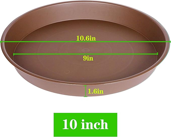 2 Pack of 10 inch Plant Saucer Gray, Heavy Duty Plastic Plant Saucer 10 inch Round, Durable Plant Tray for Pots, Plant Saucers for Indoors, Plant Trays for Planter 9"/10" (10", Chocolate)