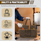16OZ Waxed Canvas Tool Tote Bag for Garden Tools Wrench Set & Screwdrivers | 11-Pocket Garden Tool Bag with Portable Handles, Multi-Purpose Tool Storage Organizer (14"L x 5.5"W x 10.5"H) – Grey