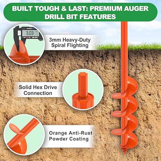 SELEWARE Auger Drill Bit for Planting - 4"x 24" Heavy-Duty Garden Auger Drill Bit, Fits 3/8" Hex Drive Drill - Bulb Planter Tool, Auger Post Hole Digger for Bulbs, Flowers, Fence Posts