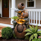 Bumilgar Outdoor Garden Water Fountain for Garden, Patio, Backyard, Deck, Porch and Home Art Decor, 3 Tiers Modern Cascading Outdoor Fountain with Lights 38.4" H