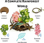 Crested Gecko Terrarium Decor Kit - 5PCS Rainforest Tank Accessories with Coconut Hide, Climbing Vines, Leaf Platform & Artificial Plants - Habitat Enrichment for Humidity & Hiding(Pink)