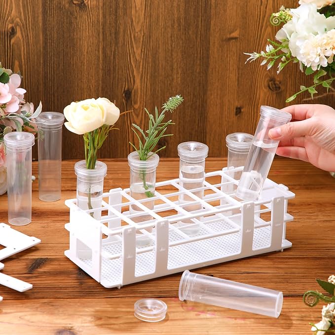 Willinglong 22 Pcs 60ml Large Floral Tubes with Rack Holder Set for Milkweed Cuttings Floral Stem Water Tubes for Fresh Flowers Raising Caterpillars Monarch Butterfly Habitat Flower Arrangements