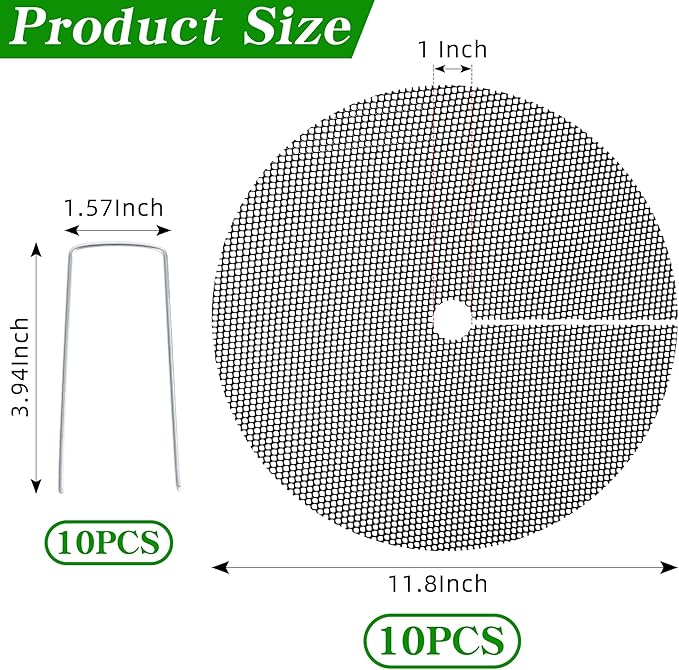 10Pcs Plant Pot Grids - 11.8Inch Plant Pot Cover with 10 U-Shaped Nails, Cuttable Soil Cover Protector from Cats, Dig-Free Soil Cover Flower Pot Grid Guard