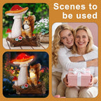 Solar Garden Statue Outdoor Decor, Squirrel & Mushroom Figurines with LED Lights, Yard Decorations for Patio, Balcony, Backyard, Lawn Ornaments, Unique Gift for Women, Mom, Grandma