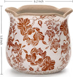 Vintage Ceramic Planter Pot with Drainage Holes, Green Floral Design, 6.11 Inch, Distressed Tuscan Style, Indoor Plant Pot and Vase (Red Flower)