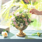 Sziqiqi Urn Vase Gold Centrepiece: 5.5in Small Vases for Wedding Table Decorations - Metal Flower Arrangement Pots Set of 10 - Vintage Honeycomb Vase for Party Reception Dinner Table