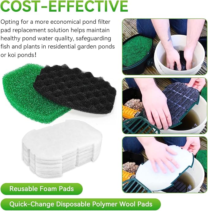 Pond Filter For Ponds Maintenance Kit For Aquagarden Inpond 5 In 1 600 Gallon Pond Pump - Foam Filters & Polymer Wool Pads 3-Stage Filtration, Fish Pond Filter Pads For Outdoor Ponds (Fit 600/900)