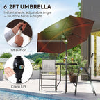Outsunny 4 Piece Outdoor Patio Dining Furniture Set, 2 Folding Chairs, Adjustable Angle Umbrella, Wave Textured Tempered Glass Dinner Table, Beige