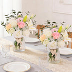 Livole 22Pcs Fake Flowers with Vase Silk White Artificial Flowers in Vase with Light Fake Plant Eucalyptus Flower Arrangement for Table Centerpieces Decor for Living Room Coffee Home Farmhouse