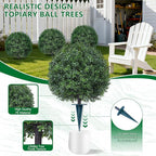 Artificial Boxwood Topiary Trees with Ground Spike,4 Pieces Fake Boxwood Ball Shrubs Bushes, UV Resistant Faux Evergreen Cypress Tree Plants for Indoor Outdoor Planters Front Porch