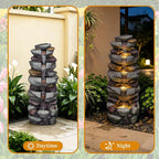 Solarbloom 38.9" H Large Outdoor Fountain, 5-Tier Cascading Rock Waterfall Fountain with LED Lights, Freestanding Water Feature for Garden Patio Backyard Porch Decor