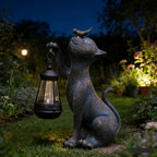 IVCOOLE Outdoor Cat Statues Solar Garden Decor : Cat Figurine with Bird Decor,Unique Garden Art for Porch Patio Balcony Yard Lawn Ornaments - Birthday Housewarming Gifts for Grandma Mom Women