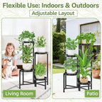 iDavosic.ly Plant Stand Indoor Outdoor, 4 Tier Corner Metal Flower Display Holder Shelf, Folding Tall Orchid Rack for Patio Balcony Porch Garden Living Room House, Black