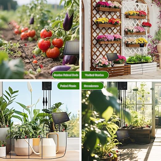 Solar Automatic Drip Irrigation Kit System, 12 Timer Settings Garden Irrigation System, Self Watering Devices for Plants, Raised Beds, Greenhouse, Travel, IP44 Waterproof (15 Pots)