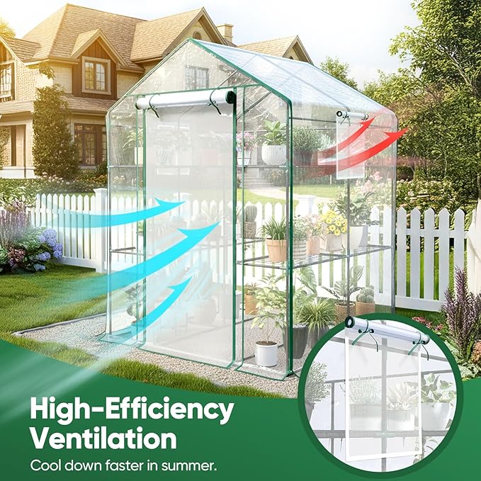 Quictent Essential Walk-in Greenhouse for Outdoors, 56x56x77 inch Portable 3-Tier 4-Shelf Garden Hot House Kit with Plastic Cover for Winter Seed Starting Plant Protection Backyard Patio, Clear