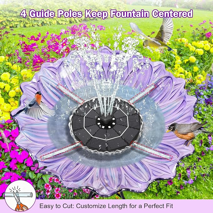 SZMP 3.5W Solar Fountain for Bird Bath with 2000mAh Battery & 3D Color Changing LED Light, Anti-Drift Fixer & 8 Nozzles, Solar Powered Water Fountain Kit for Garden, Patio, Pond (Colorful)