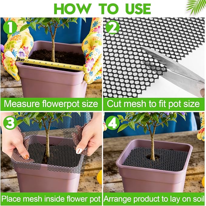 8 Pack Plant Pot Grids - 11.8 Inch Cuttable Soil Cover Protector from Cats, Animals Digging Stopper, Indoor Plant Pot Soil Guard for Outdoor Garden Balcony