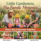 Kids Gardening Outdoor Tools Set with Adorable Sun Protective Hat & Bunny Apron, Carrot-Shaped Shovel Rake Trowel, Garden Kit for Toddlers Ages 3-8, Spring Birthday Gift
