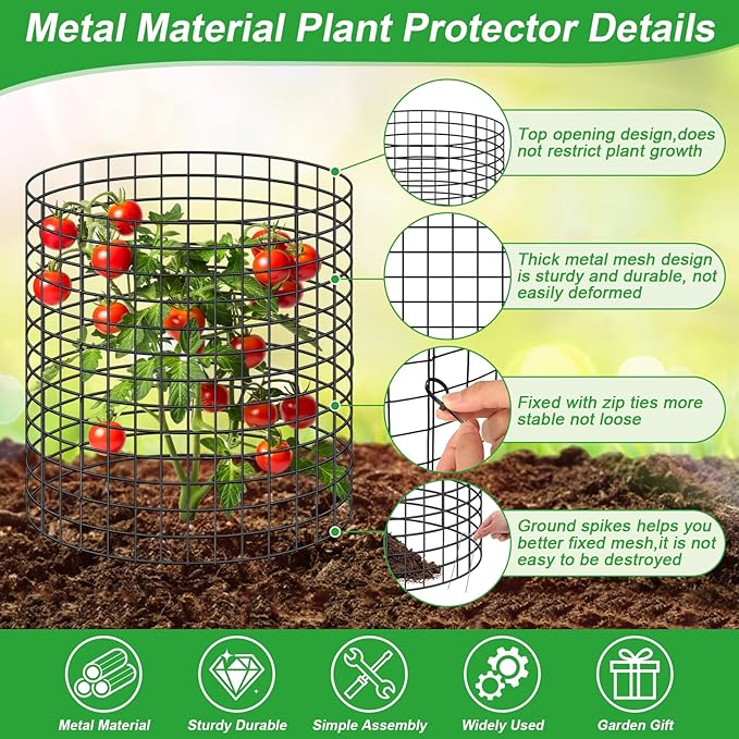 6 Pack Plant Protector from Animals,16" x 12" Wire Garden Plant Protectors,18pcs Pre-Bent Metal Mesh Plant Protectors with Zip Tie and Stake, Garden Plant Cage for Flower Vegetable to Keep Animals Out
